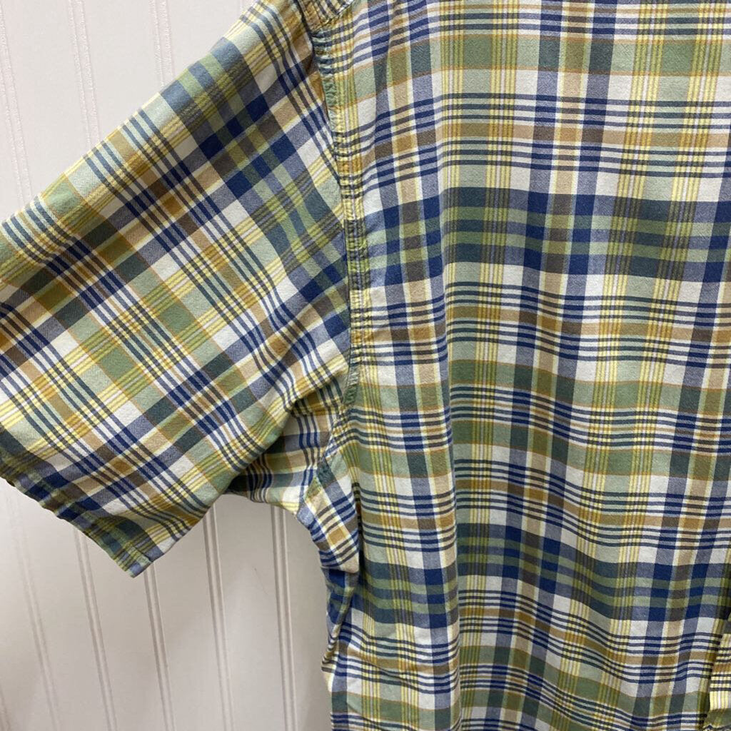 *S/S PLAID BUTTON DOWN WITH POCKET WITH BLUE PONY