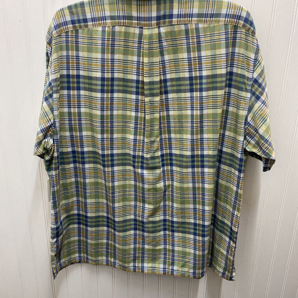 *S/S PLAID BUTTON DOWN WITH POCKET WITH BLUE PONY
