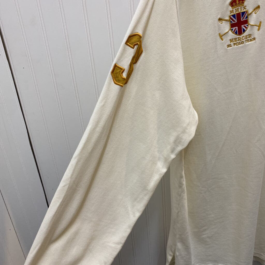 *L/S WHITE GRAPHIC POLO WITH EMBRODIERY GOLD PONY