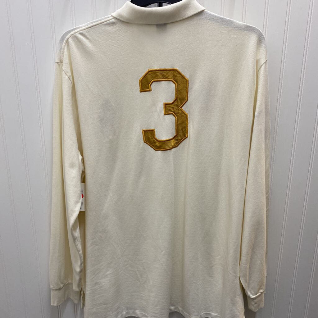 *L/S WHITE GRAPHIC POLO WITH EMBRODIERY GOLD PONY