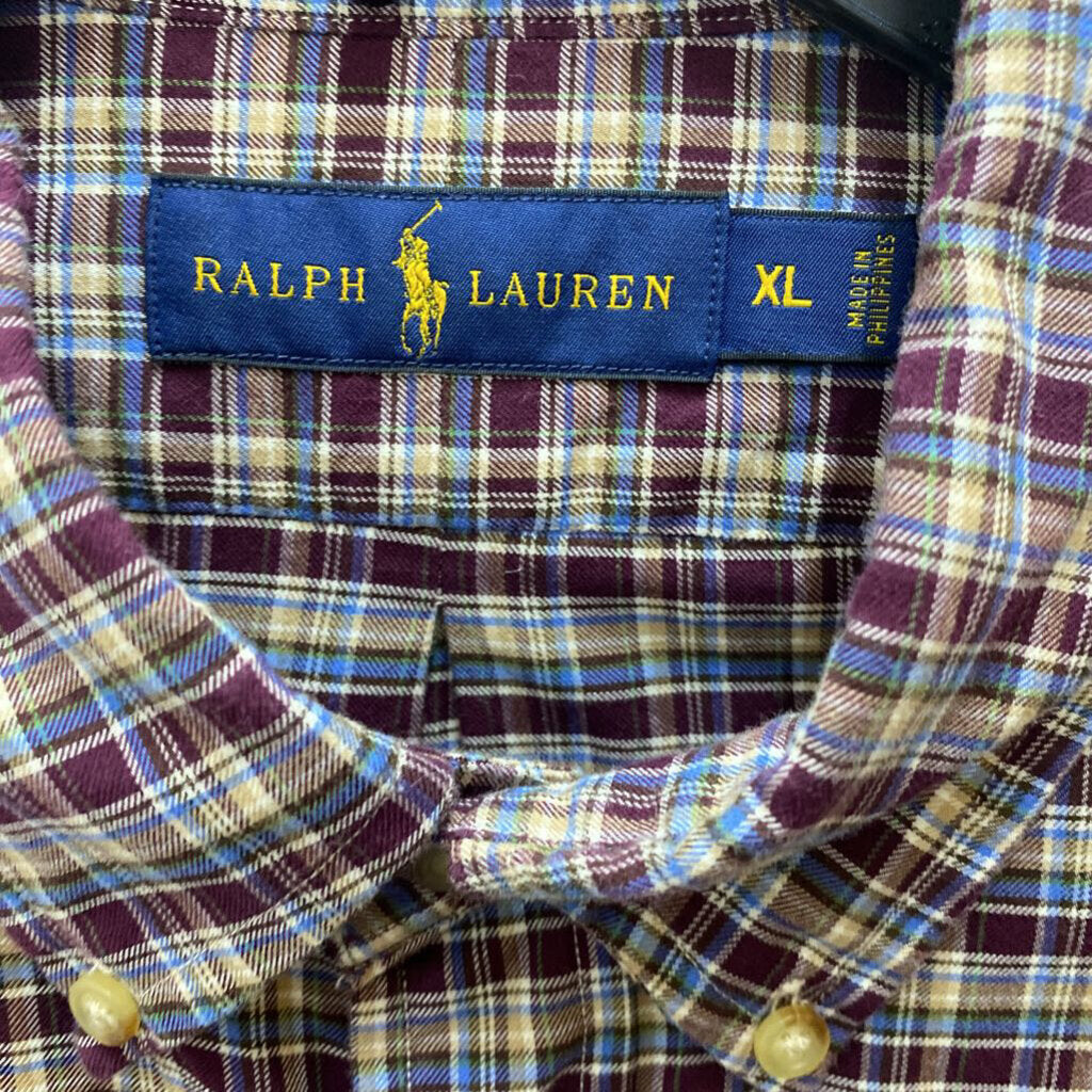 L/S PLAID MAROON DRESS POLO SHIRT