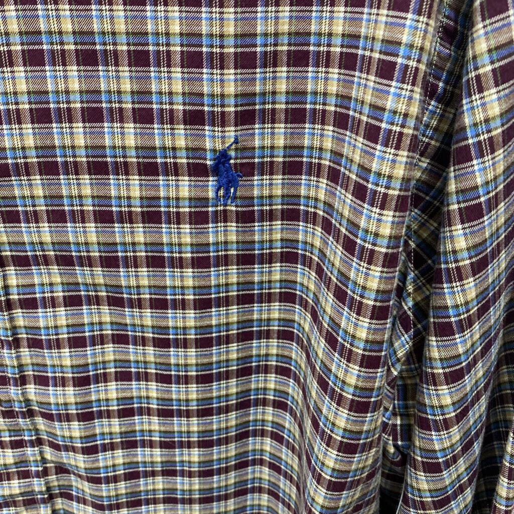 L/S PLAID MAROON DRESS POLO SHIRT