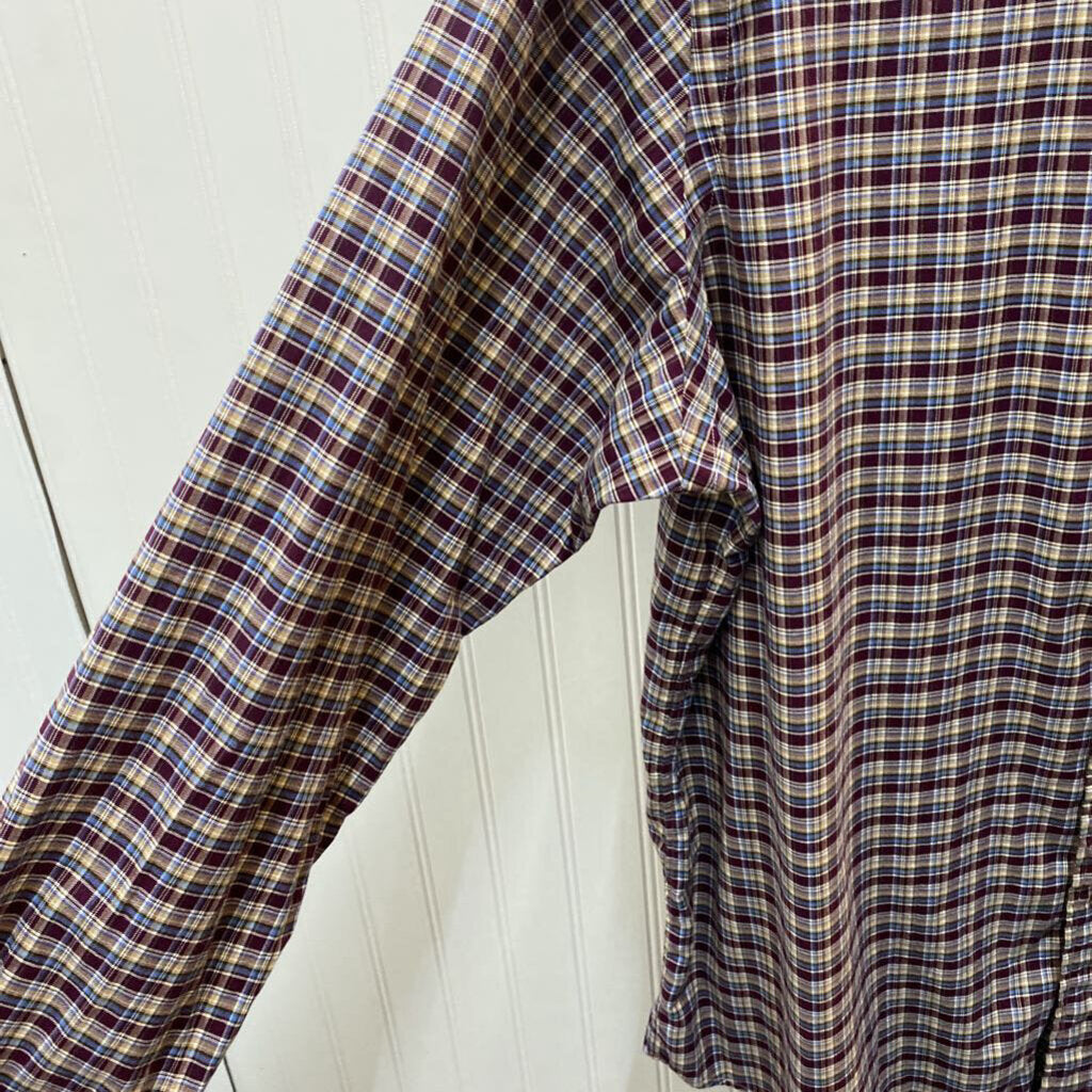 L/S PLAID MAROON DRESS POLO SHIRT