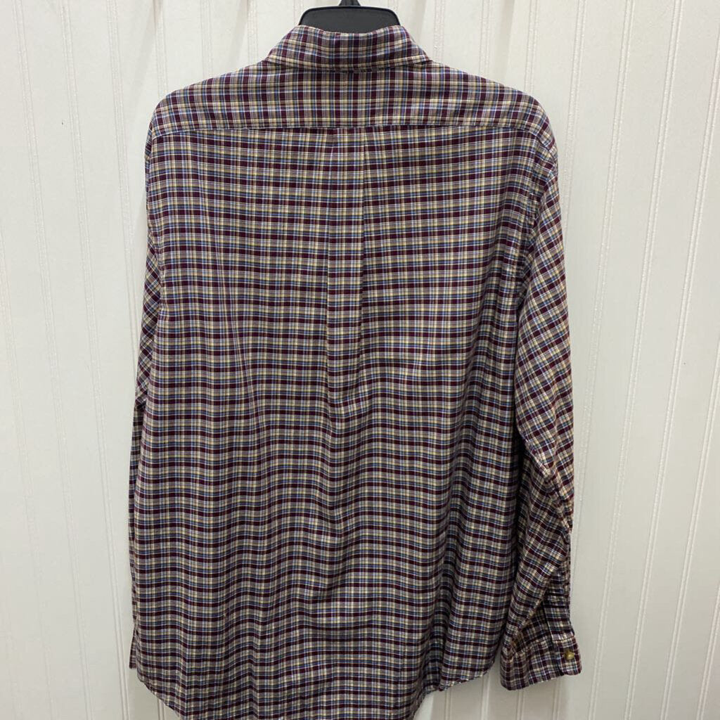L/S PLAID MAROON DRESS POLO SHIRT