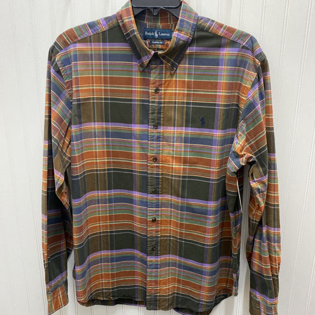 L/S PLAID RUST/ORANGE DRESS POLO SHIRT