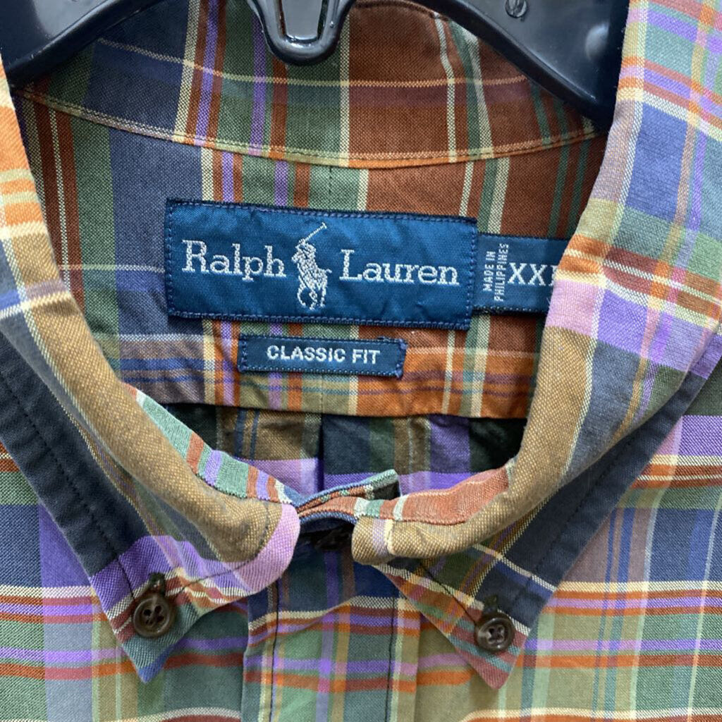 L/S PLAID RUST/ORANGE DRESS POLO SHIRT
