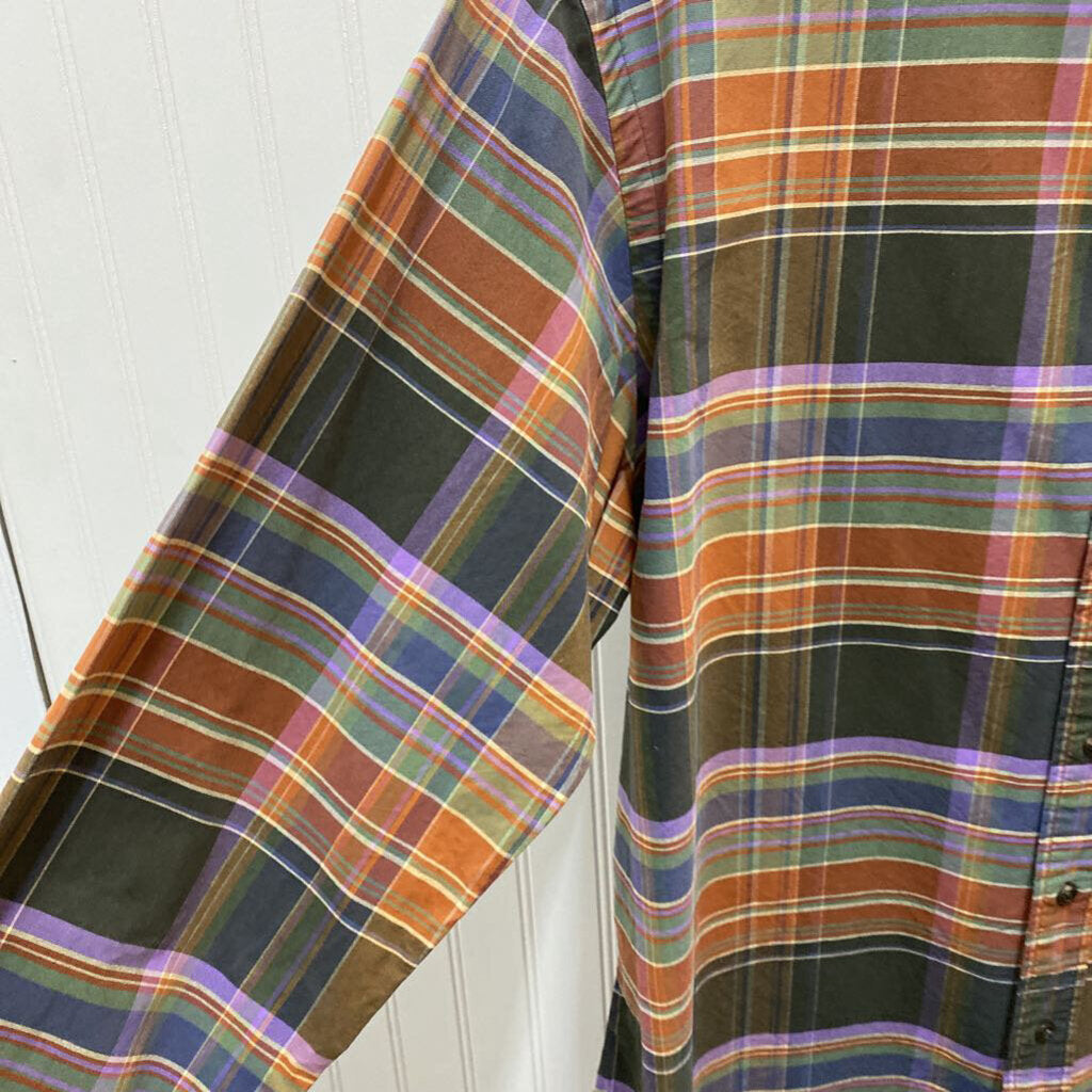 L/S PLAID RUST/ORANGE DRESS POLO SHIRT