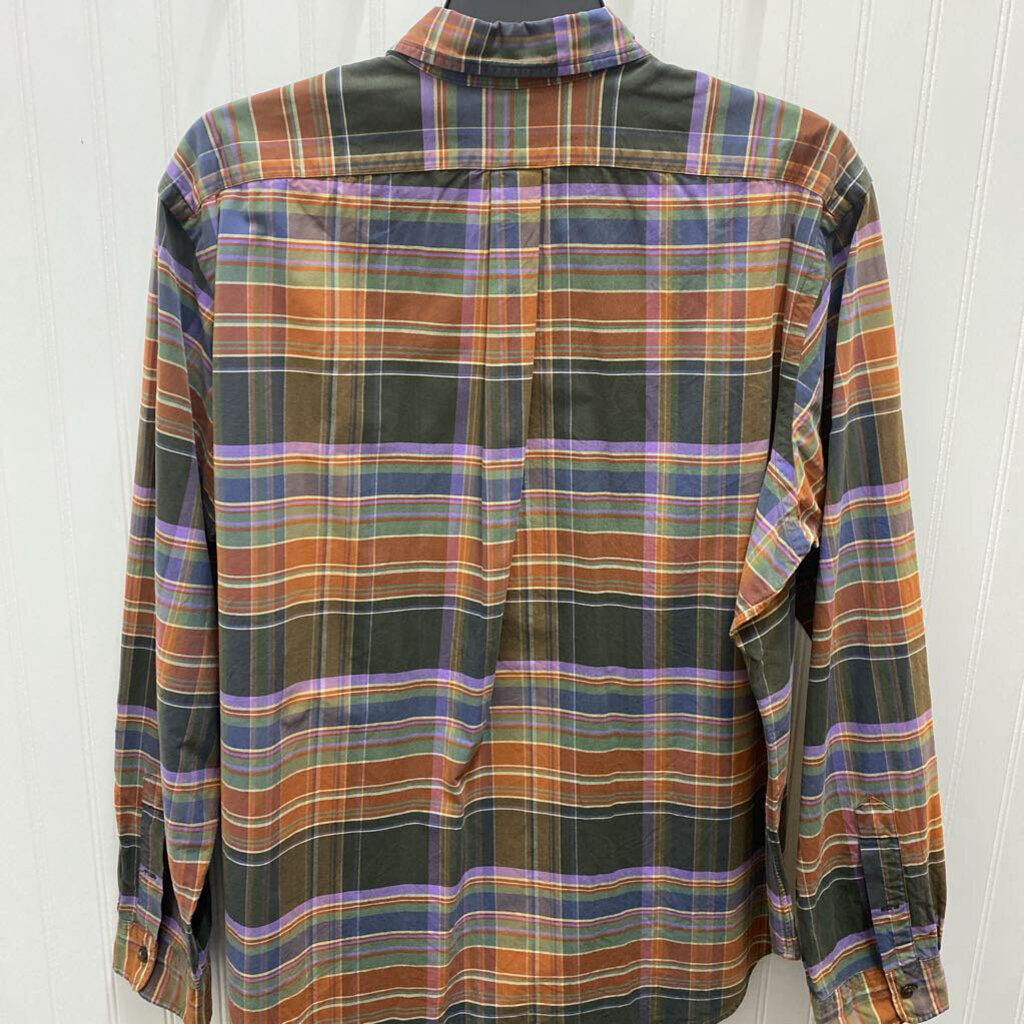 L/S PLAID RUST/ORANGE DRESS POLO SHIRT