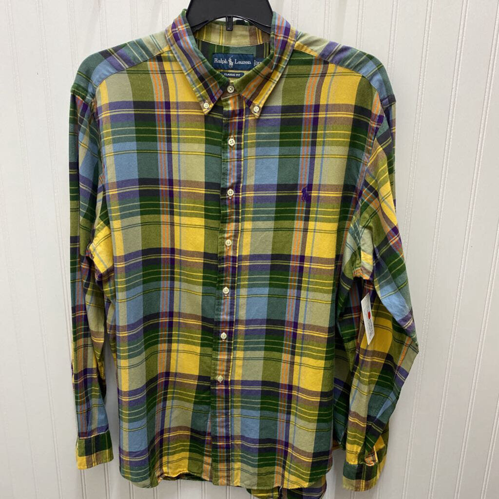 L/S PLAID YELLOW/PURPLEDRESS POLO SHIRT