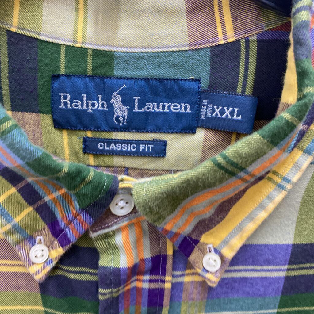 L/S PLAID YELLOW/PURPLEDRESS POLO SHIRT