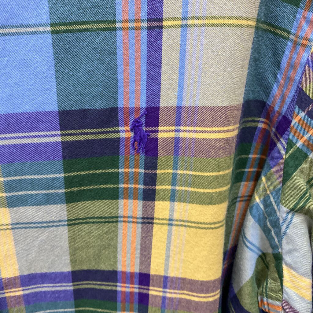L/S PLAID YELLOW/PURPLEDRESS POLO SHIRT
