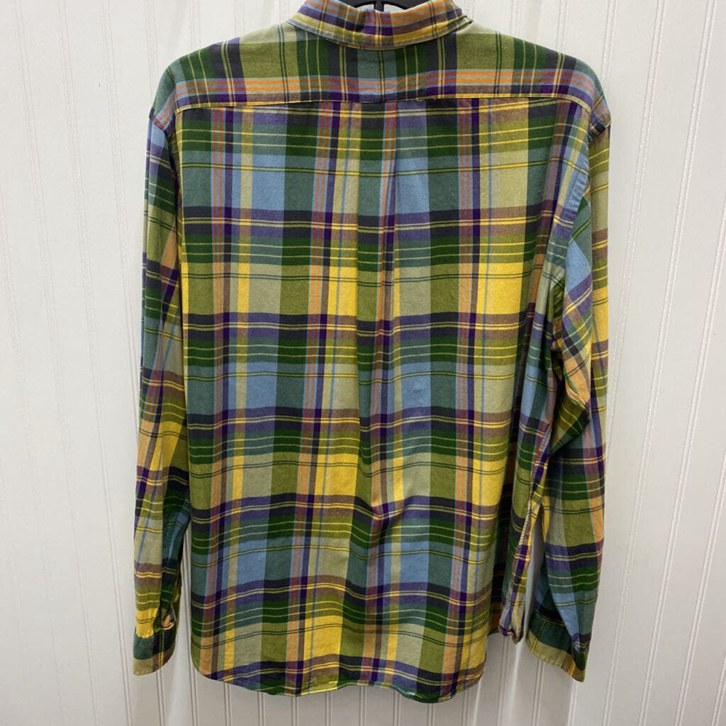 L/S PLAID YELLOW/PURPLEDRESS POLO SHIRT
