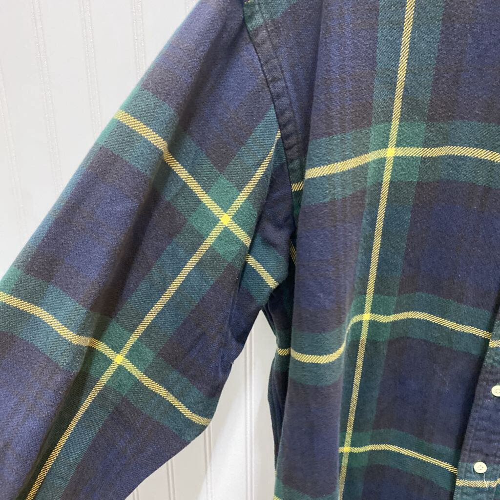 L/S PLAID BLUE/GREEN/YELLOW DRESS POLO SHIRT