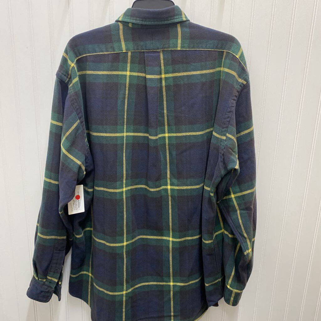L/S PLAID BLUE/GREEN/YELLOW DRESS POLO SHIRT
