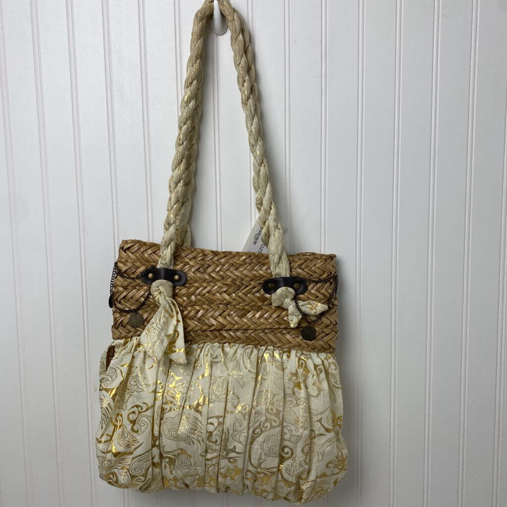 STRAW AND FABRIC PURSE