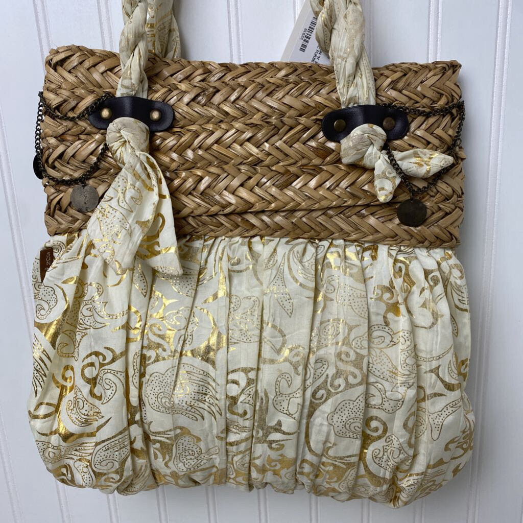STRAW AND FABRIC PURSE