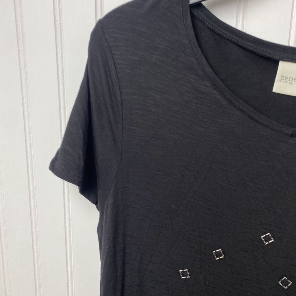 SHORT SLEEVE EMBELLISHED KNIT TOP