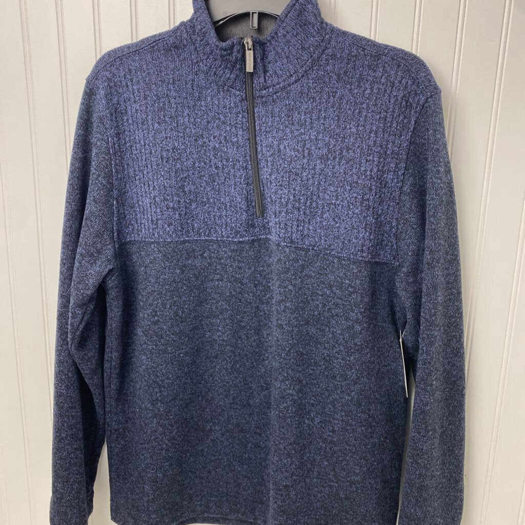 * MOCK ZIP FLEECE BLUE BASIC PULLOVER