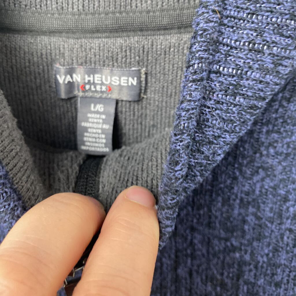 * MOCK ZIP FLEECE BLUE BASIC PULLOVER