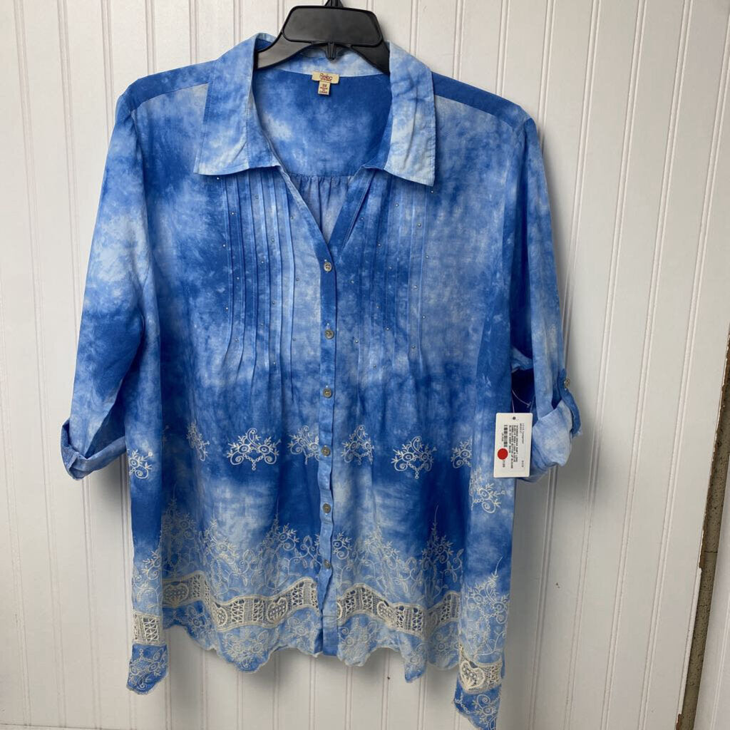 LONG SLEEVE EMBELLISHED BUTTON UP BLOUSE