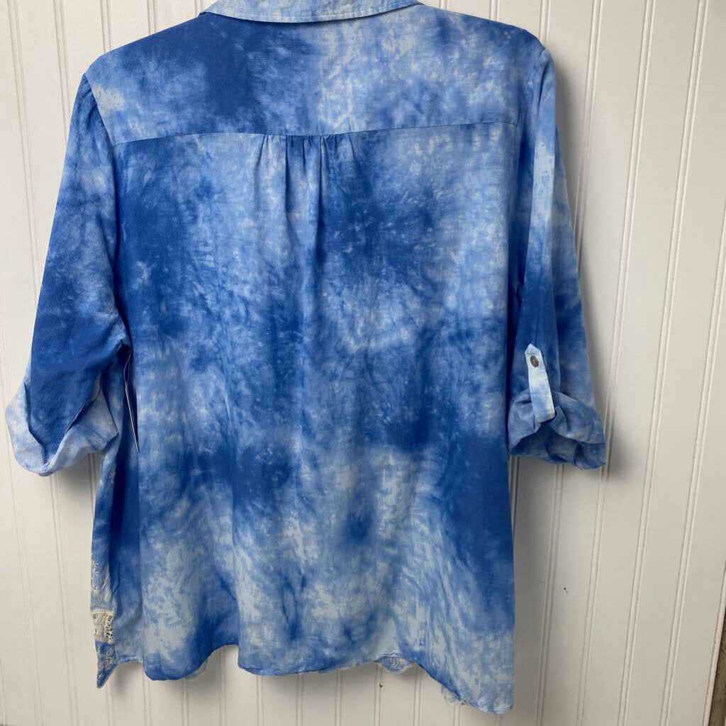 LONG SLEEVE EMBELLISHED BUTTON UP BLOUSE