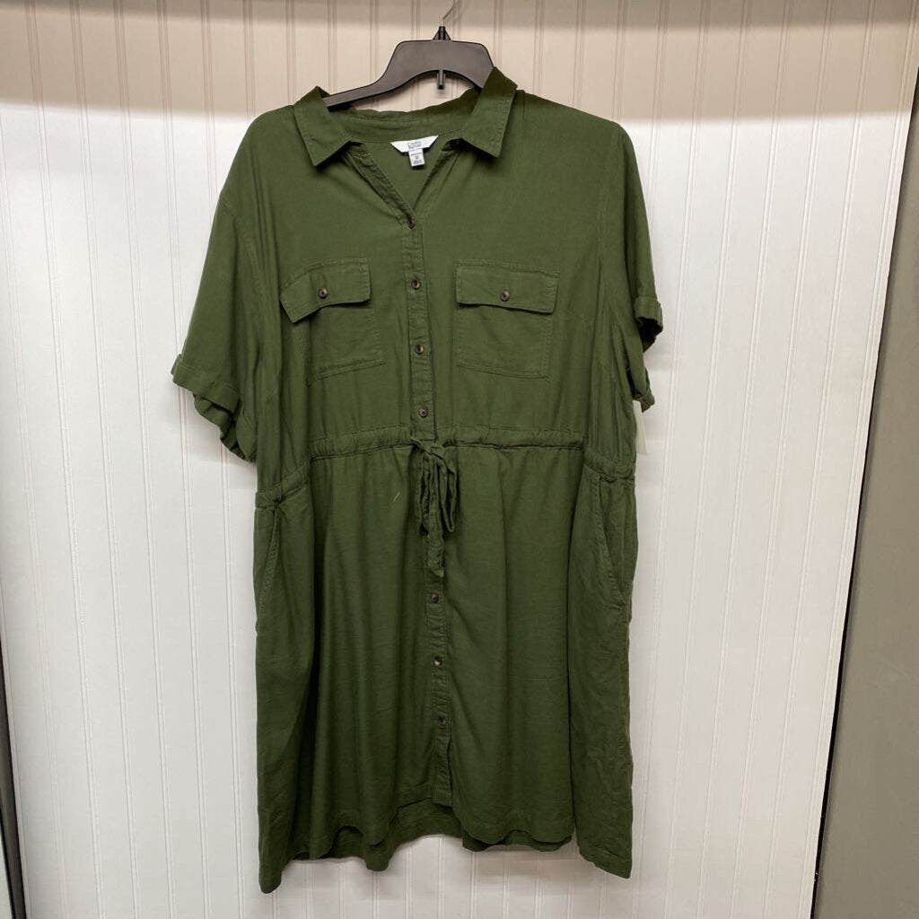 SHORT SLEEVE BUTTON UP SHORT DRESS