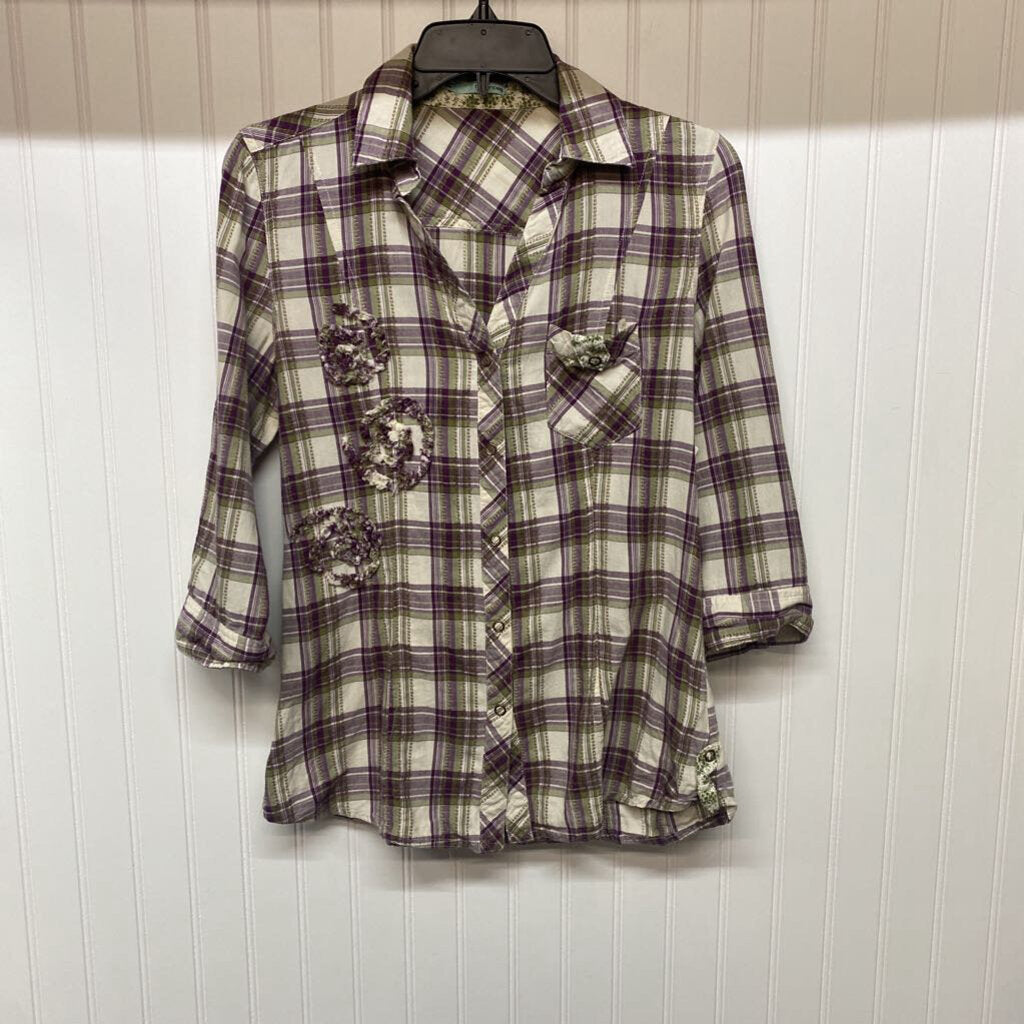 PLAID V NECK LONG SLEEVED