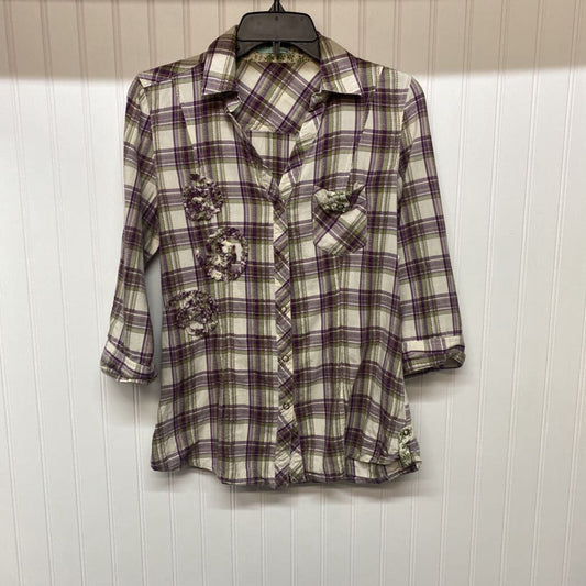 PLAID V NECK LONG SLEEVED