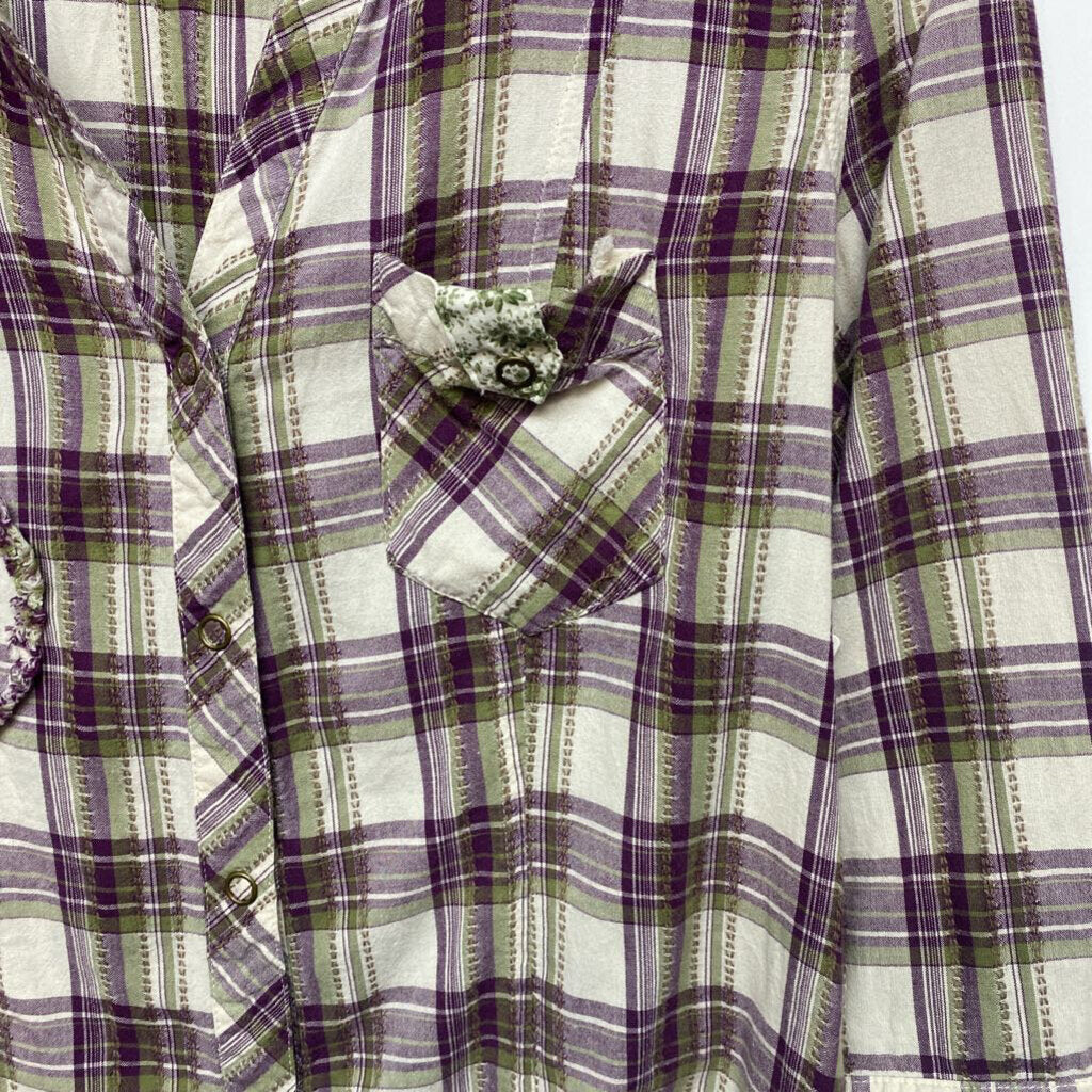 PLAID V NECK LONG SLEEVED