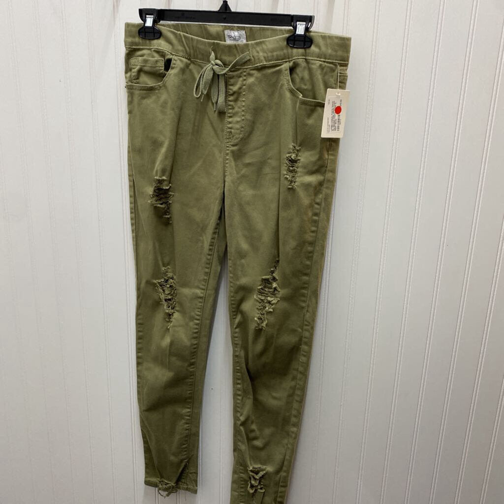 *DRAWSTRING GREEN KHAKI DISTRESSED PANTS