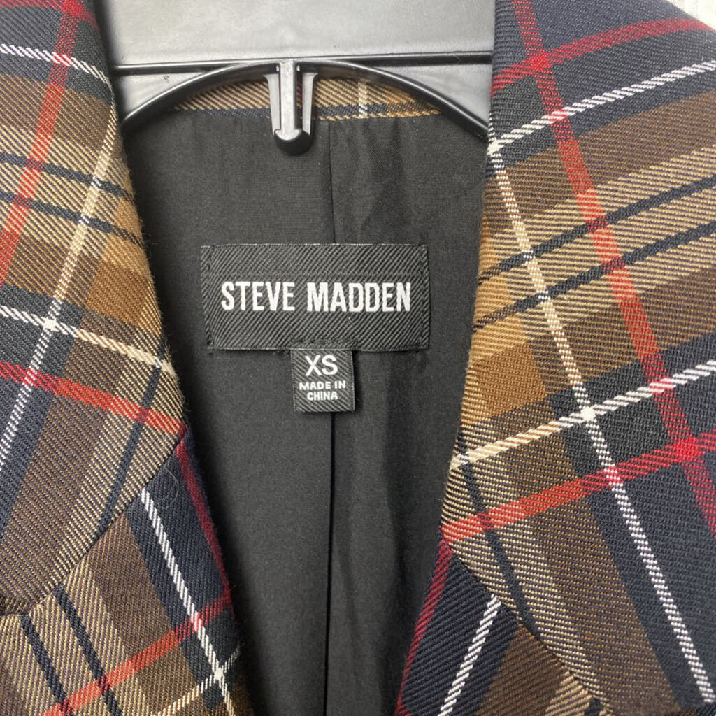 PLAID GATHERED WAIST BLAZER