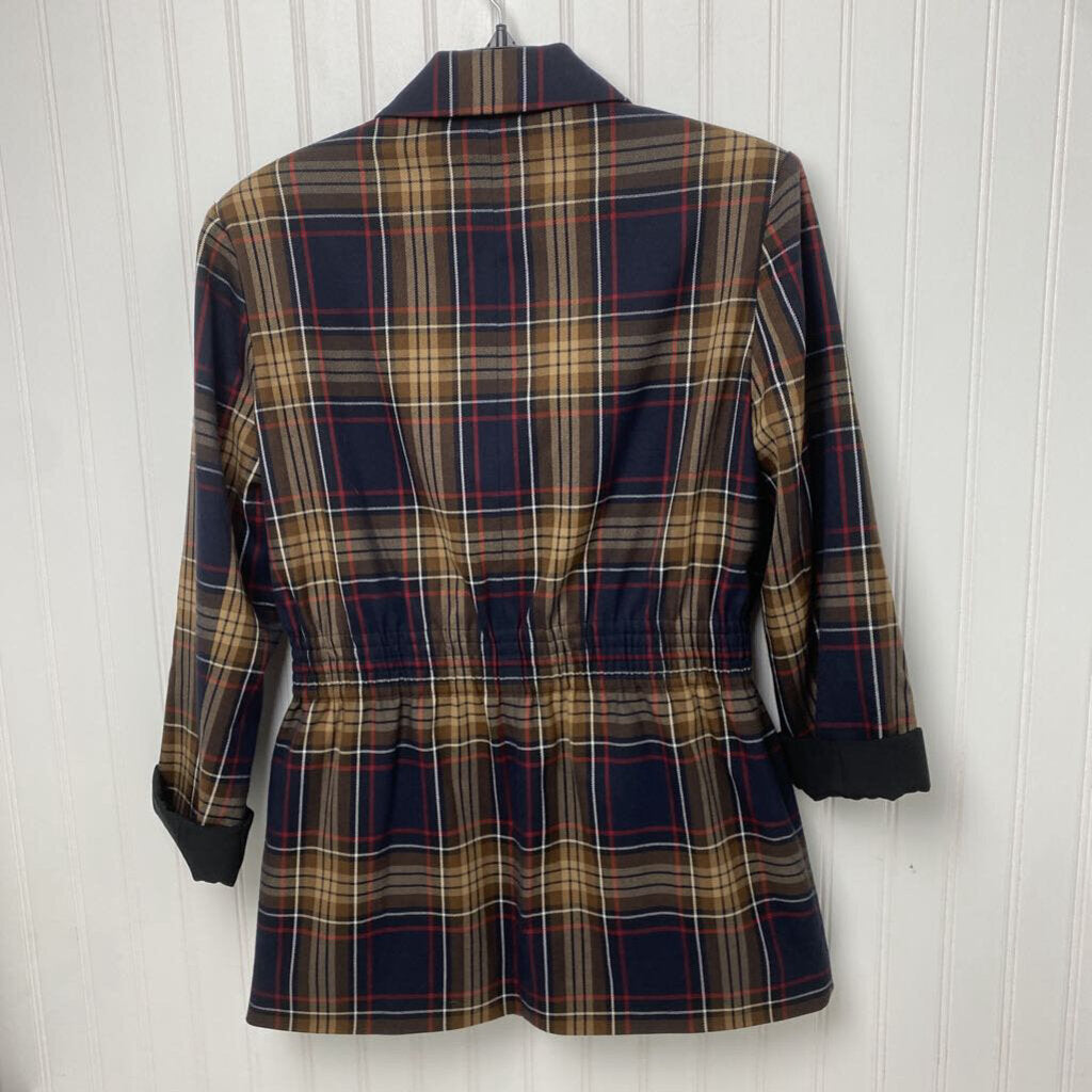 PLAID GATHERED WAIST BLAZER
