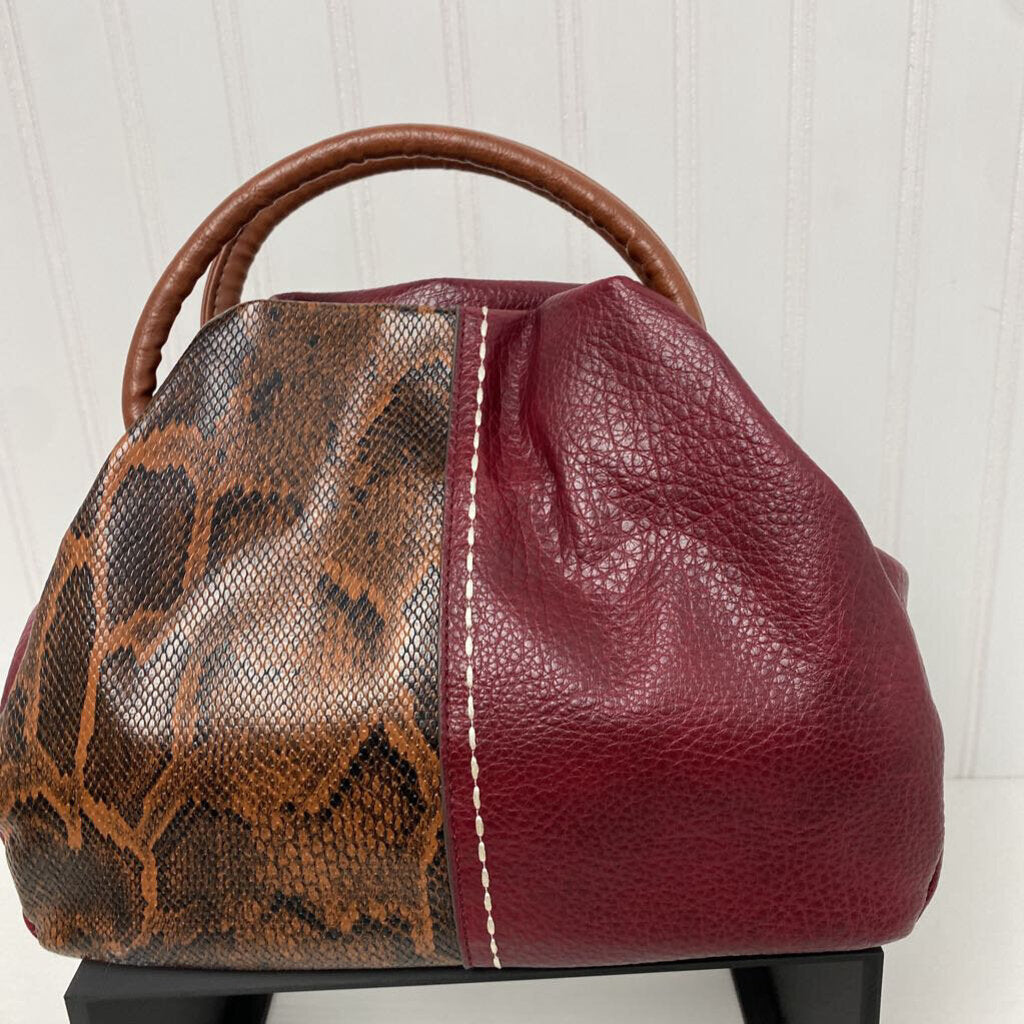 *SMALL SATCHEL HANDBAG WITH SNAKESKIN AND MAROON