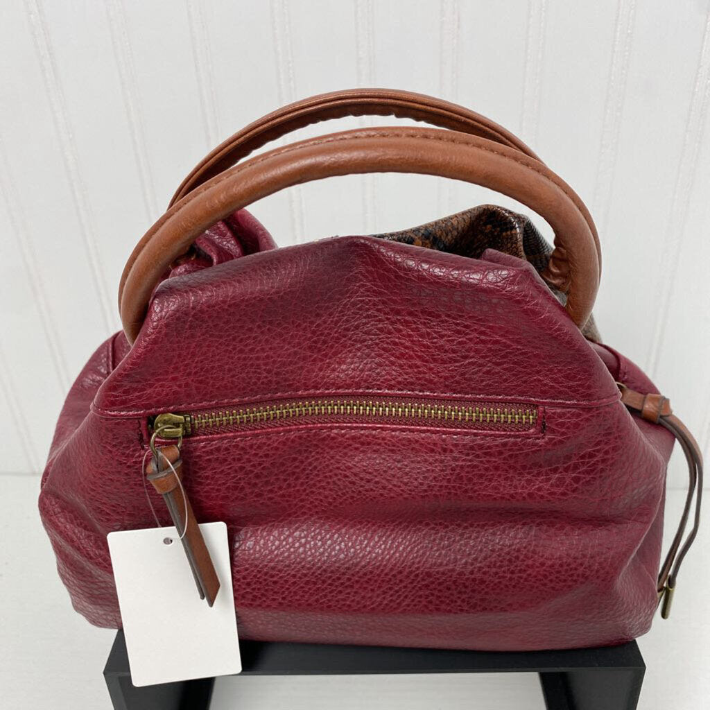 *SMALL SATCHEL HANDBAG WITH SNAKESKIN AND MAROON