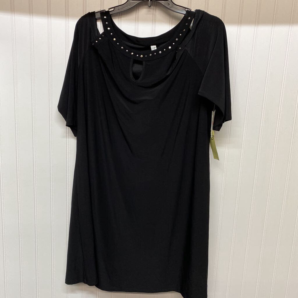 *BLACK DRESS WITH SHOULDER SHOWING SILVER BEAD AT NECKLINE