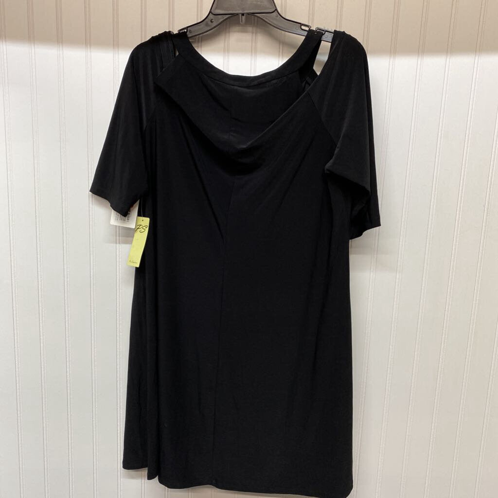 *BLACK DRESS WITH SHOULDER SHOWING SILVER BEAD AT NECKLINE