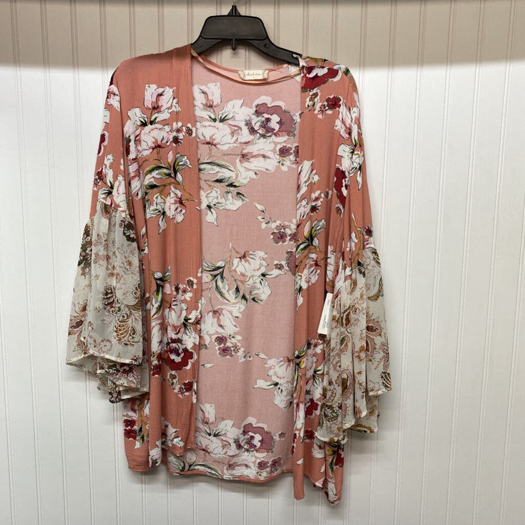 *OPEN FRONT CARDIGAN WITH RUFFLE SLEEVE AND FLORAL PATTERN