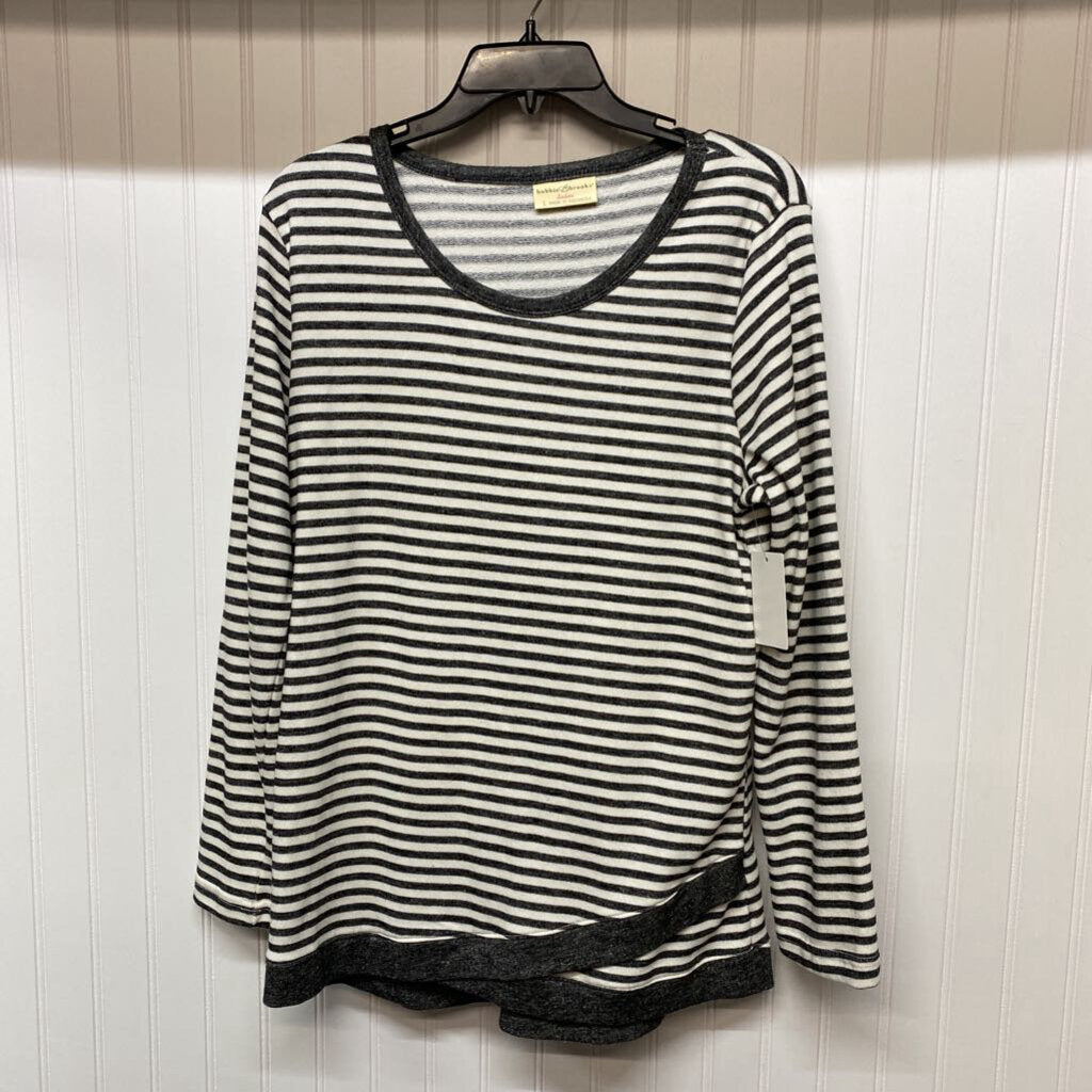 BASIC L/S STRIPE TOP WITH GRAY BAND AT WAIST