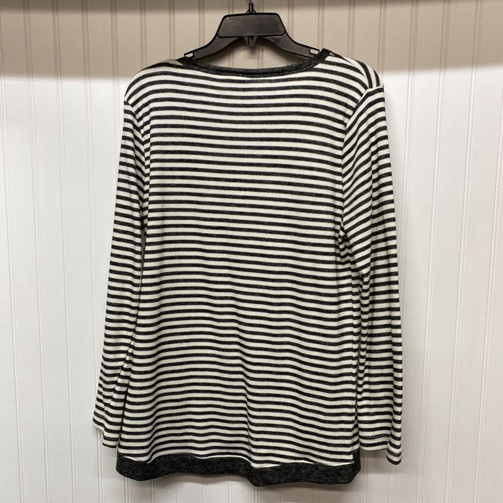 BASIC L/S STRIPE TOP WITH GRAY BAND AT WAIST