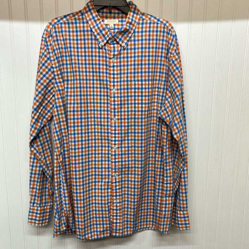 *LONG SLEEVE GINGHAM PATTERN BUTTON DOWN