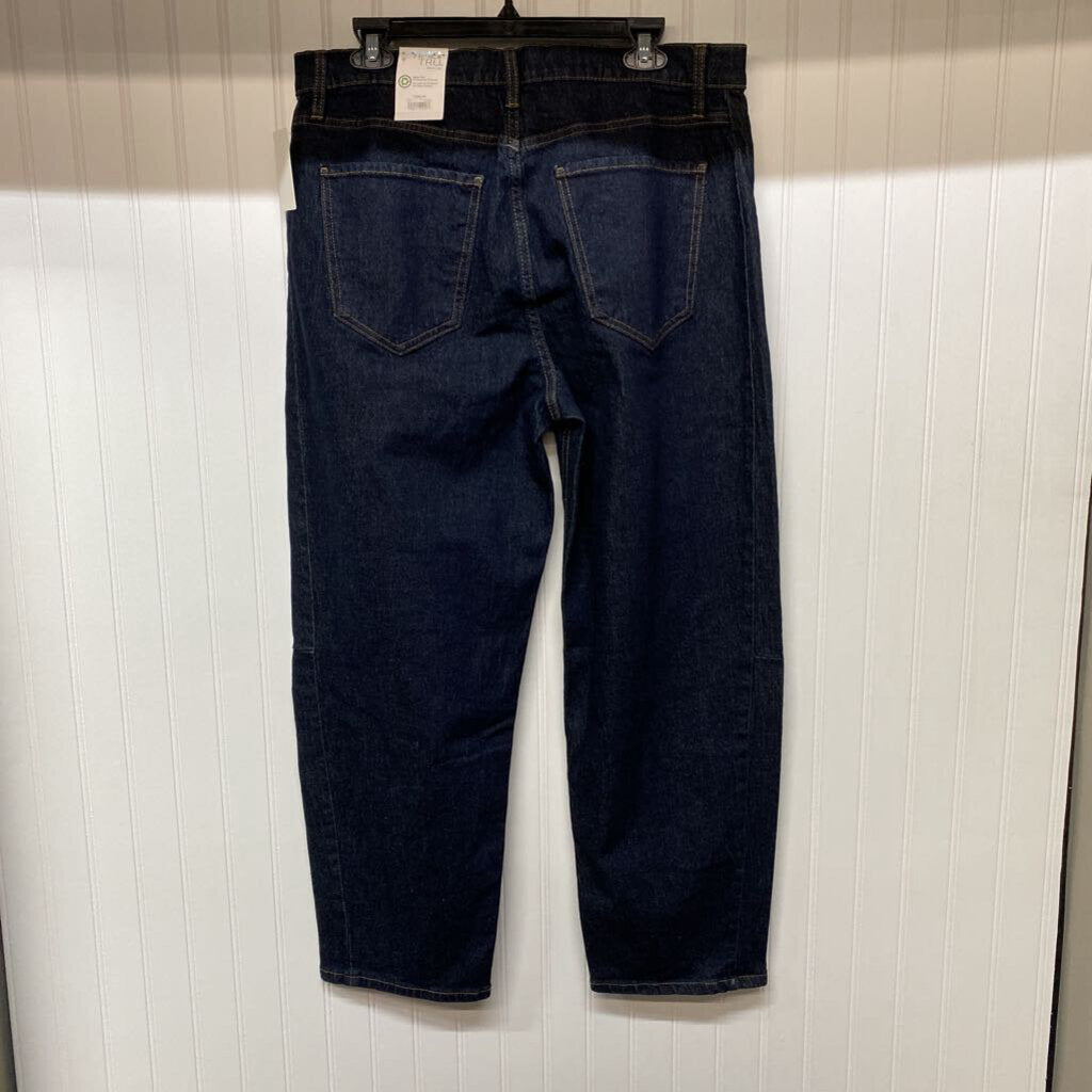 DARK DENIM BARREL LEG JEANS