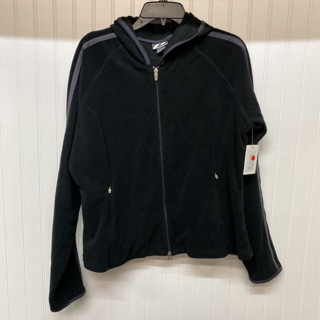 *SOLID BLACK FULL ZIP FLEECE PULLOVER JACKET HOODIE
