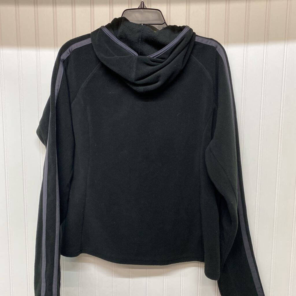 *SOLID BLACK FULL ZIP FLEECE PULLOVER JACKET HOODIE