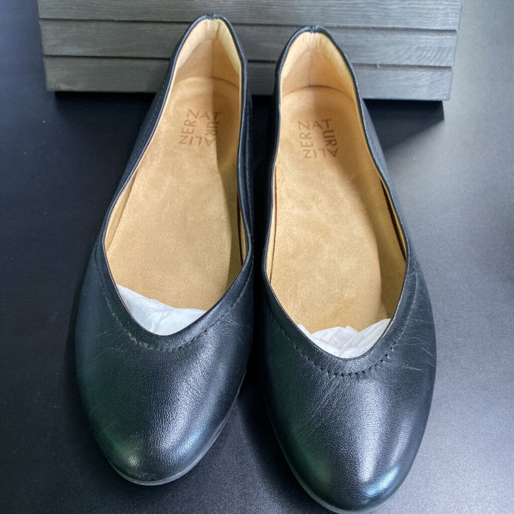 *VIVIENNE, BLACK LEATHER BASIC FLAT