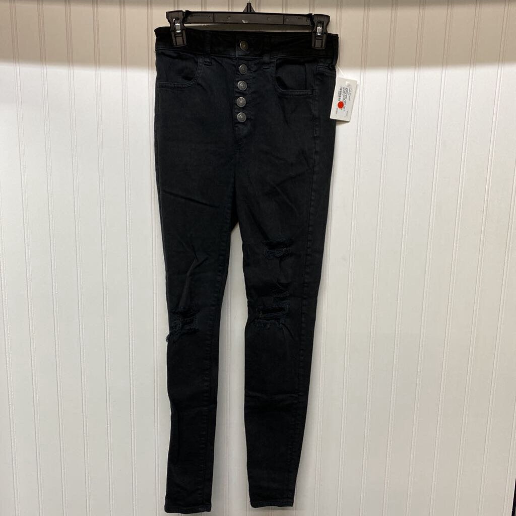 *MULTI BUTTON SUPER HIGH-RISE DISTRESSED SKINNY JEANS