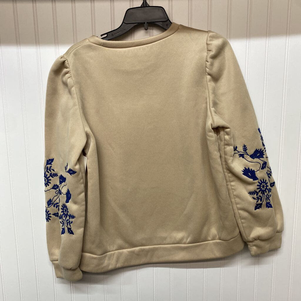 EMBROIDERY SLEEVE BASIC SWEATSHIRT