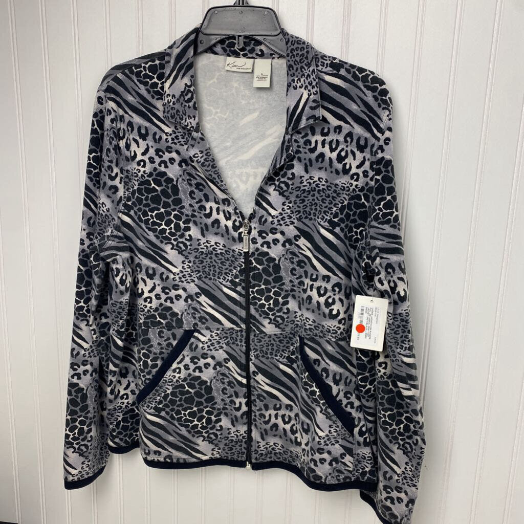 FULL ZIP ANIMAL PRINT KNIT JACKET