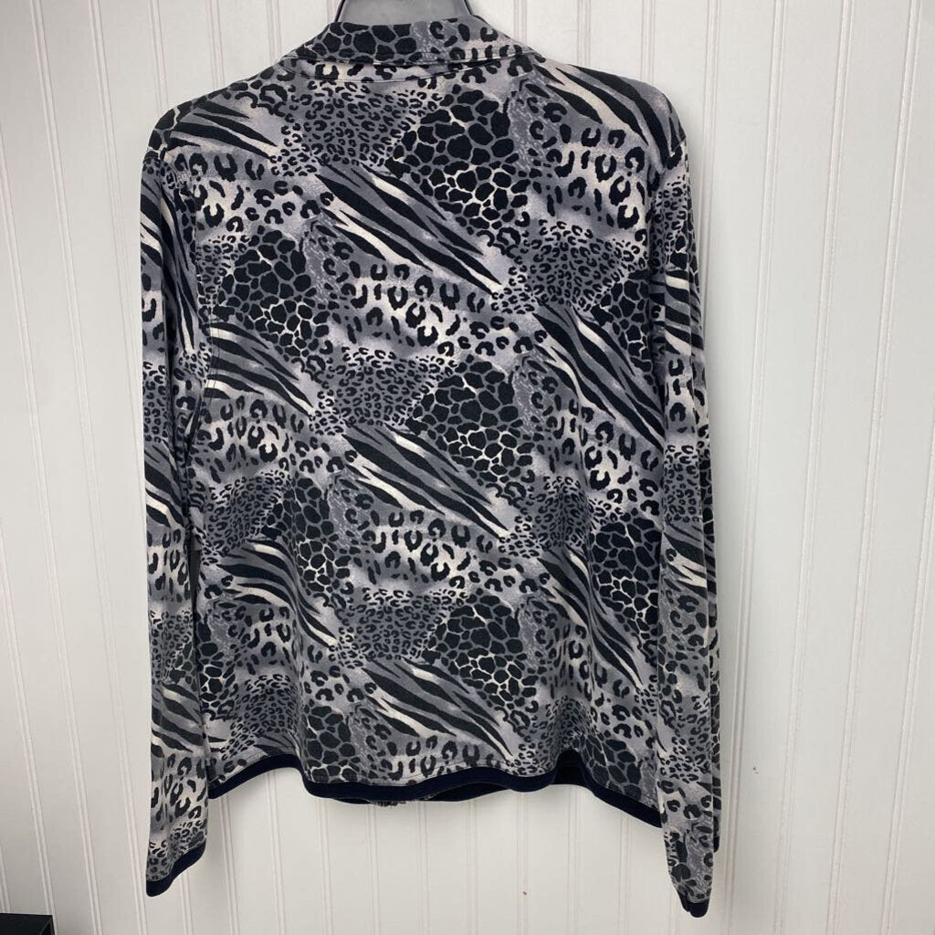 FULL ZIP ANIMAL PRINT KNIT JACKET