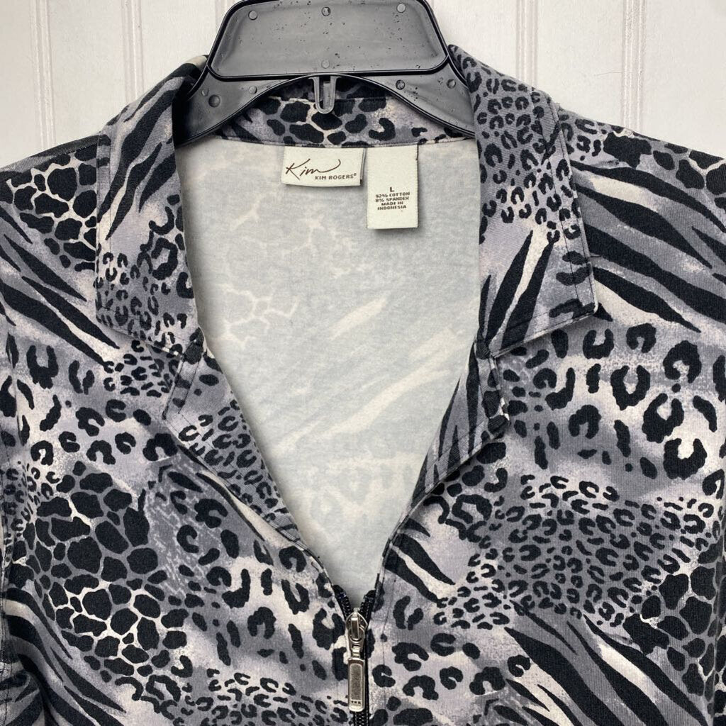 FULL ZIP ANIMAL PRINT KNIT JACKET