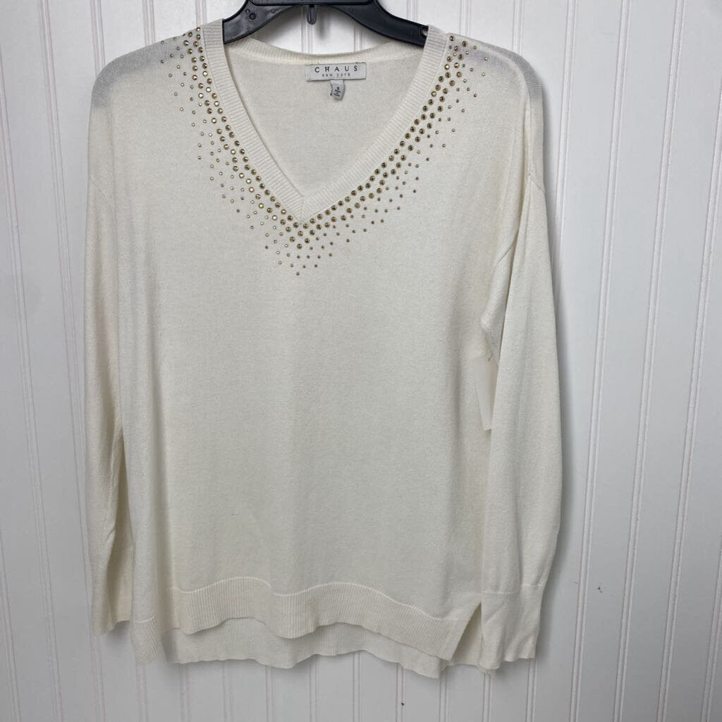 GOLD TRIMMED V NECK SWEATER